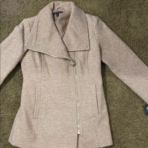 Faux leather trim coat